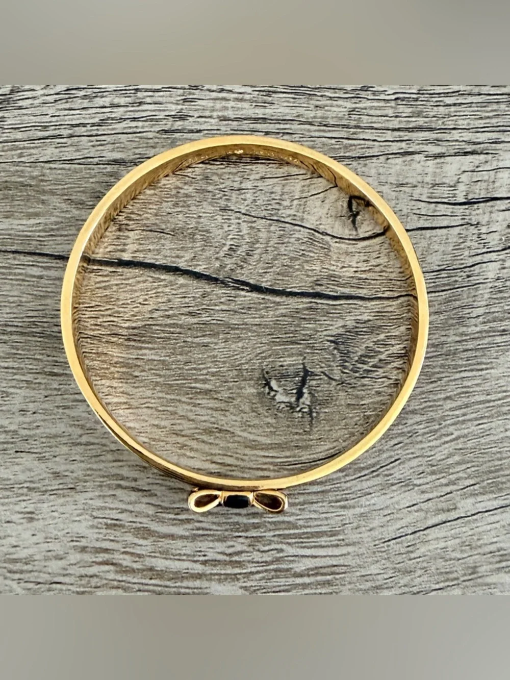 Kate Spade New York “Take A Bow” Black Enamel Gold Plated Bow Bangle Bracelet - Picture 3 of 4